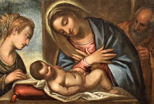 Sainte famille et Sainte Catherine, atelier de Luca Cambiaso (1527 - 1585) - Tableaux et dessins Style Renaissance